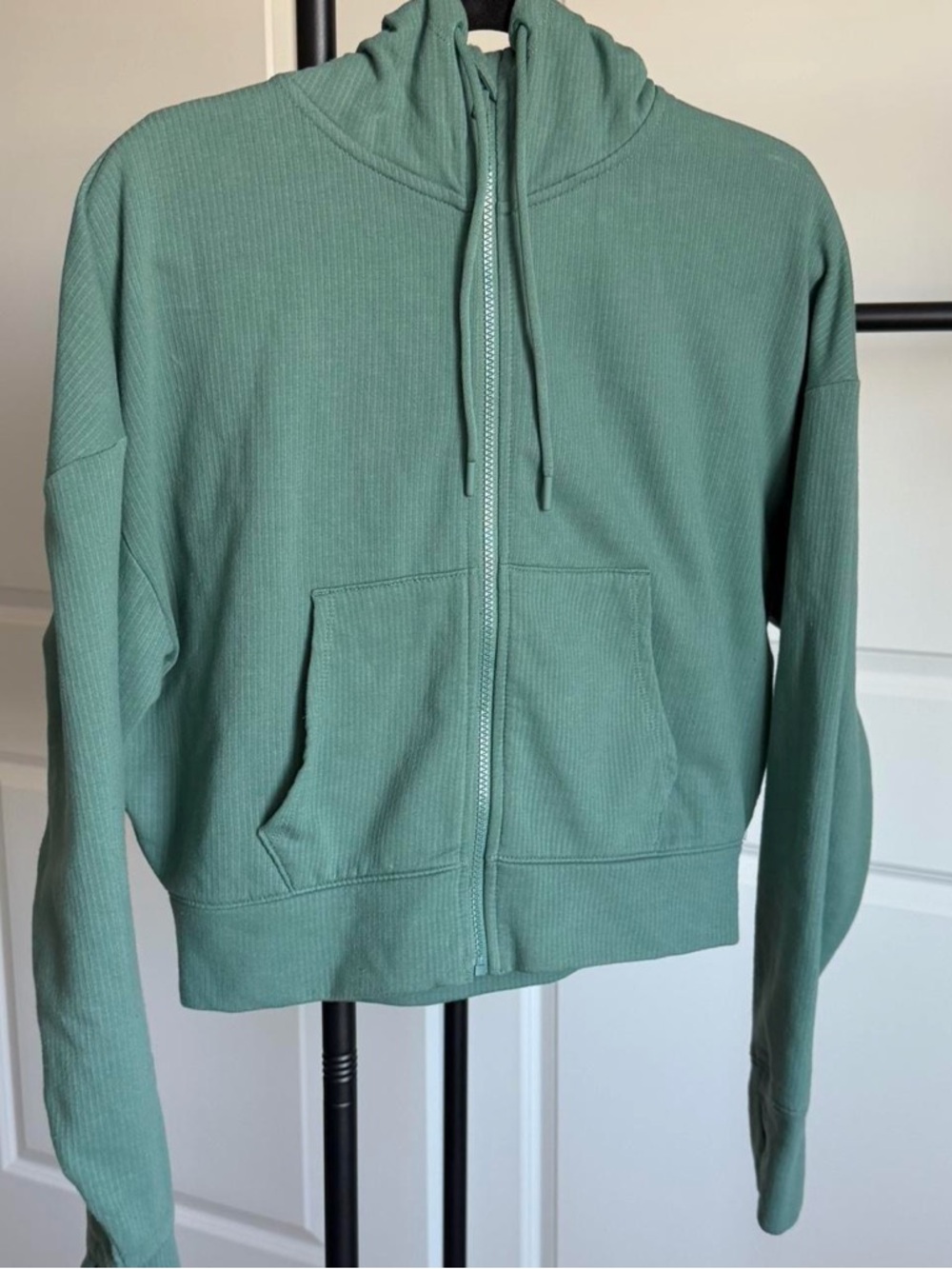 Green Ribbed Zip-Up Hoodie - Picture 2 of 2